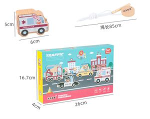 Joc educativ cu vehicule din lemn cu snur