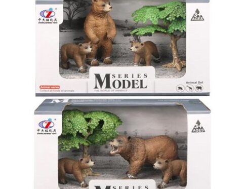 Set Figurine Urs cu Pui – Familie de Urși cu Copac Decorativ, Model Realist