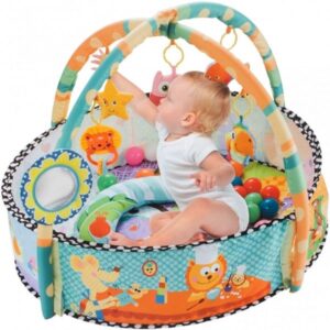 Saltea de joaca 2 in 1 pentru bebelusi, cu bile, pernuta si bara jucarii Happy Space Play