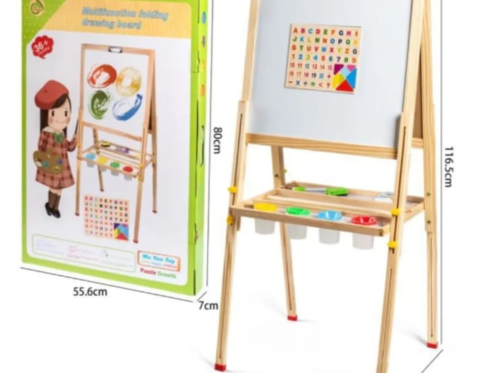 Tabla magnetica din lemn cu suport, creta, marker, burete 148 Piese