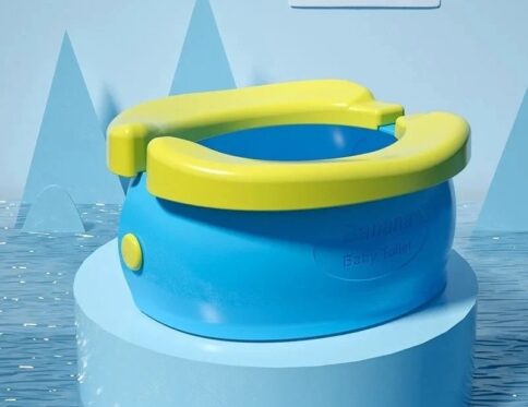 Olita pliabila si reductor WC, Banana Travel Potty, 2 in 1, plastic, 22x12x11 cm, albastru-galben