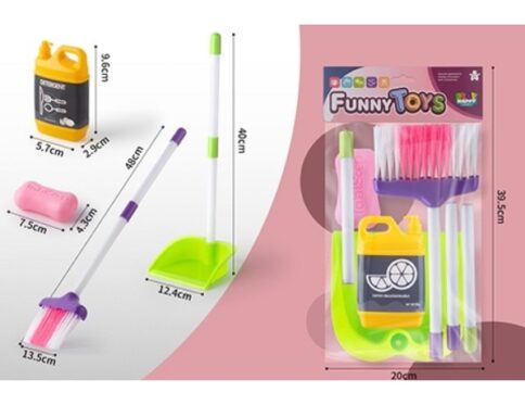Set de curatenie pentru copii Funny Toys cu matura si piese colorate