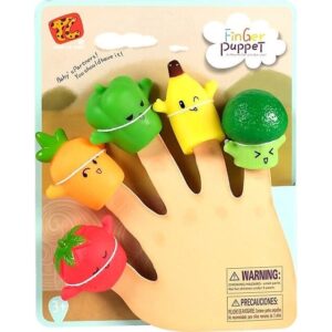 Set cu 5 marionete pentru degete copii, din silicon, cu legume si fructe colorate