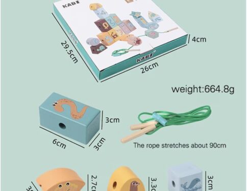 Joc Montessori 2 in 1, Cuburi de Constructie si Snuruit