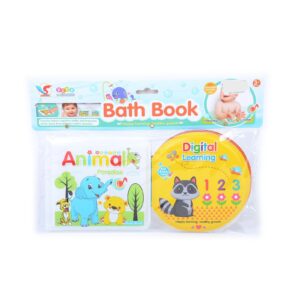 Set cu 2 carticele educative pentru baie, cu sunet, tematica animale, moi, rezistente la apa